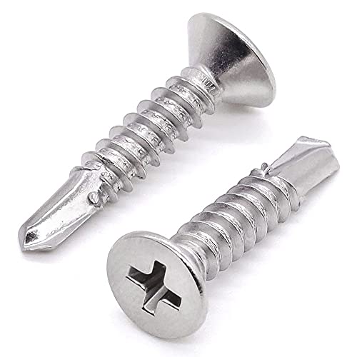 Glvaner 50pcs #12 x 1 Phillips Flat Head Self Drilling Screws, Stainless Steel 410, Flat Head Self Quick Self Tapping Screws for Sheet Metal Wood Plastic, Without Pre-drilled Holes - size: #12 x 1
