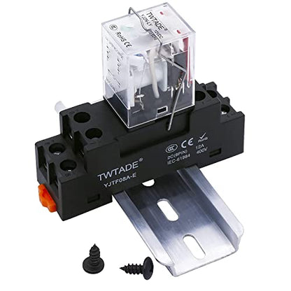 TWTADE/YJ2N-LY DC 12V Electromagnetic Power Coil Relay 10A 8 Pins 2NO 2NC with Indicator Light and Socket Base + Solid State Relay SSR-40 DA 40A DC 3-32V to AC 24-380V + Heat Sink