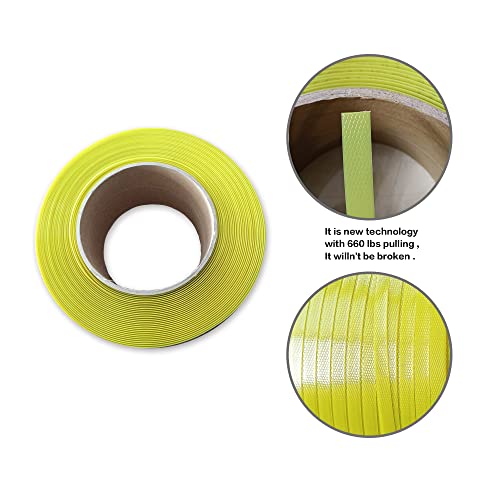 Banding Strapping Kit with 1/2" X3200 ft Yellow Polyester (PET) Band 200 Metal Seals Tensioner Sealer Tool for Pallet Box Packaging - style: yellow PET-kit-1/2"X3200'