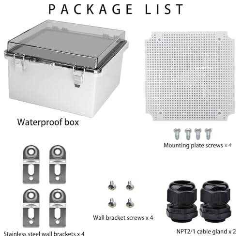 Waterproof Electrical Box with Mounting Plate, IP67 Junction Box Stainless Steel Latch Hinged Clear Cover Project Enclosure with Wall Bracket and 2 Glands 8.3" x 8.3" x 3.9" - color: Clear, size: 8.3" x 8.3" x 3.9"