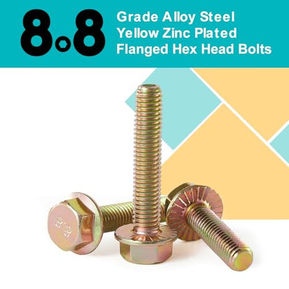 M8 x 20mm 20pcs Flanged Hex Head Bolts, M8 x 1.25 Bolts, Flange Hexagon Head Screws, 8.8 Grade Alloy Steel, Yellow Zinc Plated, Metric Fully Thread - size: M8 x 20mm(20PCS)