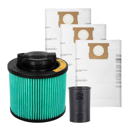 DEWALT Shop Vac HEPA Filter Replacement, 3-Pack Dust Bags & Tool Adapter - style: DXVA19-0502