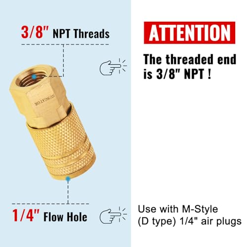 SUNGATOR 5-Pack 3/8" Female NPT to 1/4" Flow Hole Industrial Air Couplers - size: 3/8'' Female, style: 5 Pack