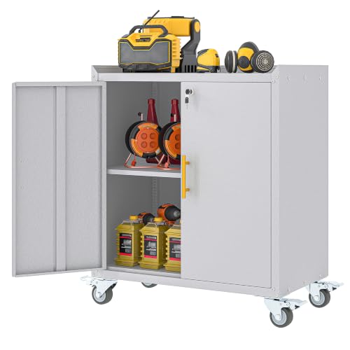 35.6" Rolling Metal Garage Storage Cabinet with Wheels & Lock, Grey White - color: Grey White, size: 18"D x 30"W x 35.6"H