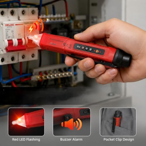 Non Contact Voltage Tester Pen AC 50V to 1000V Electrical Voltage Detector with LED Flash and Sound Alarm Portable Voltage Test Tool with Pocket Clip