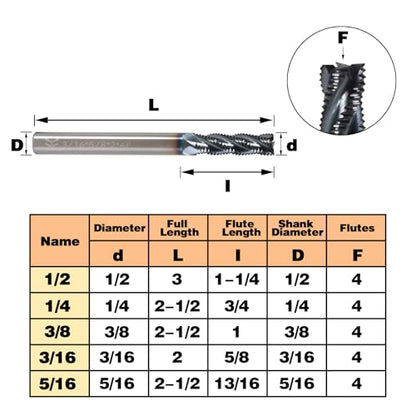5/16" 4 Flute Roughing End Mill AlTiN Coated Carbide, 1Pcs - size: 5/16 in