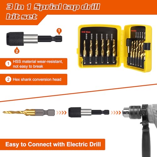 13PCS Titanium Drill Tap Set, HSS SAE & Metric Drill and Tap Bits - style: 13pcs-Yellow