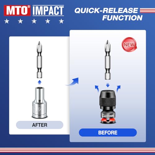MTO 1/4-Inch Square Drive to 1/4-Inch Hex Socket Adapter, 2PCS Quick Release Impact Bit Holder, for Impact Wrench Ratchet, CR-MO - size: 1/4" Drive