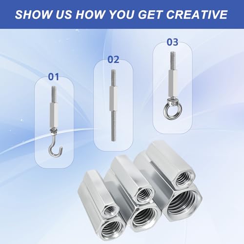 6Pcs Hex Coupling Nuts,1/2-13 UNC 30mm/1.18" Length, 304 SS - size: 1/2"-13 x 30mm