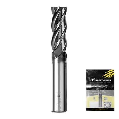 SPEED TIGER EISE 1/2" Carbide Square End Mill, 4 Flute, AlTiN Coated, for Materials up to HRC 50, Alloy Steel, Hardened Steel, Cast Iron, Copper, Aluminum (1 pc) - size: 1/2 in