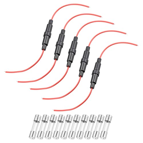uxcell 5 Pcs 6x30mm Inline Screw Type Fuse Holder 22 Gauge AWG Red Wire with 10 Pcs 0.2A Fast Blow Glass Fuses - size: 22awg,6x30mm, style: 0.2A