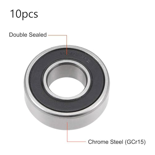 TOP-VIGOR 10Pcs 1616-2RS Deep Groove Ball Bearings, Z2 1/2 Inch x 1-1/8 Inch x 3/8 Inch Double Sealed Industrial Bearings, Chrome Steel Skateboard Bearings for Electrical Instrument Equipment - size: 1616-2RS, 1/2″x1-1/8″x3/8″