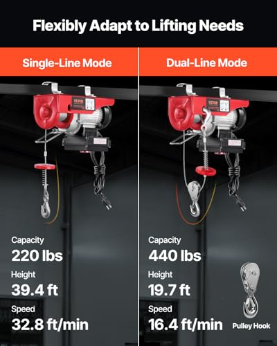 VEVOR Electric Hoist with Wireless Remote Control, 110v 440lbs Electric Hoist with Remote Control, 40ft/20ft Lifting Height Motor, for Garage Warehouse Factory - size: 440lbs