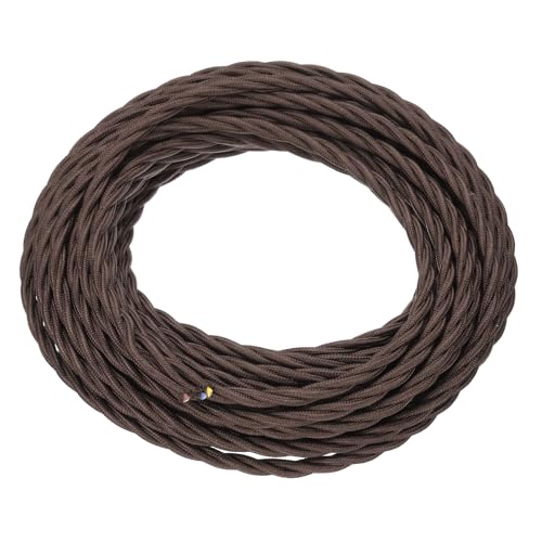MECCANIXITY 32.8Ft Twisted Cloth Covered Wire, 18/3 Cloth Covered Electrical Wire Vintage Industrial Electronic Wire Cloth Cord Cable for Pendant Light DIY Project, Dark Brown - color: Dark Brown, size: 32.8Ft