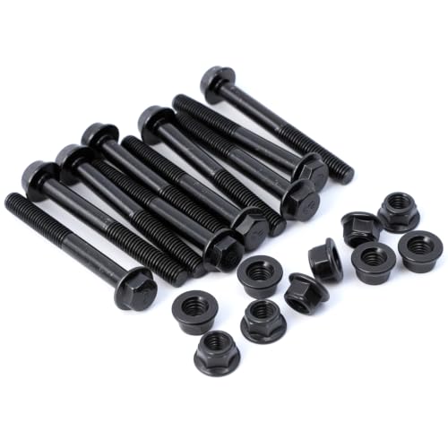 Minho M8-1.25 x 70mm Flange Head Bolts in Carbon Steel Material,Flange Hexagon Screws Come with Flange Nuts,Black Oxide Finish Plated,Partial Thread, 10 Sets - size: M8-1.25*70