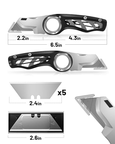 Folding Utility Knife Pocket Knife, Heavy-Duty Box Cutter with Anti Slip Finger Loop, Quick Change Blade Razor Knife, Box Cutters for Home, Office, Warehouse, Durable Razor Knife, Box Knife (Black) - color: Black