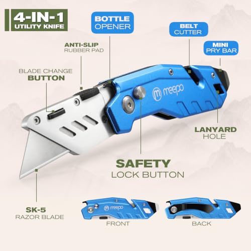 M MEEPO 2-Pack Box Cutter, Heavy Duty Folding Utility Knife, with 50 Blades - size: 2-PACK