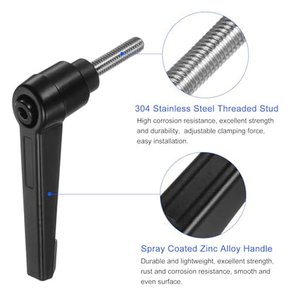uxcell 4pcs Clamping Lever Handles, M5 x 20mm 304 Stainless Steel Threaded Male Stud, Adjustable Handles Locking Quick Release Ratchet Push Button Bolt Knobs, Black - size: M5 x 20mm