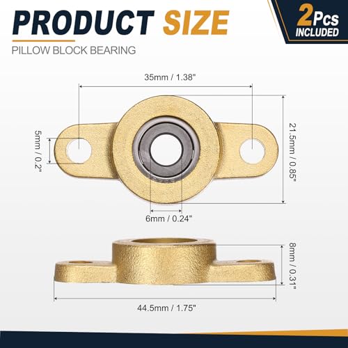 uxcell 2Pcs STF06 Pillow Block Bearings 6mm Bore, Copper Housing, ABEC 3 - size: STF06(6mm Shaft)