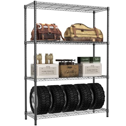 IZEUK 1400 LBS Garage Black Shelving Wide Storage Shelves 4 Tier Adjustable Heavy Duty Metal Wire Rack Standing Shelf Unit for Kitchen Office College Dorm Garage Warehouse 15.8" x 45.8"x 59.4" - color: Black, size: 4 Tier, 15.8" D x 45.8" W x 59.4" H