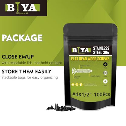 Black Screws,100 PCS #4X1/2 Stainless Steel Phillips Flat Head Screws - color: Black, size: #4x1/2"