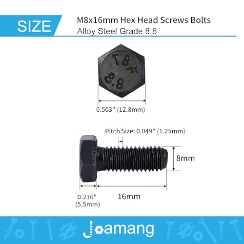 M8 x 16mm 20Pcs Hex Head Screws Bolts, M8 x 1.25 Bolt, 8.8 Grade Alloy Steel, Hexagon Head Screws, Black Oxide Finish, Metric Full Machine Thread - size: M8 x 16 mm(20PCS)