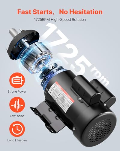 VEVOR 5 HP Electric Motor, 1725RPM Air Compressor Motor, CW/CCW Rotation, 1.125 inch Shaft Diameter, 2.75inch Shaft Length, 20.7N.m Torque, Single-Phase, ODP Cooling, 230V, 184T Frame - size: 5P-2.75in Shaft Length