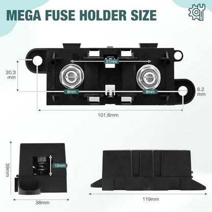 Mega Fuse Holder Pack of 2, AMG MEGA Fuse Holder with Cover, MEGA Car Fuses Holders ANM Automotive Mega Fuses Holders for Cars, Trucks, Caravans, Buses by XIOGZAXI