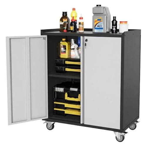 36" Garage Storage Cabinet with Wheels ＆ Locking Doors, Rolling Tool Cabinet with Adjustable Shelf,Rust-Resistant Steel Utility Cabinet for Home Office Workshop Organization