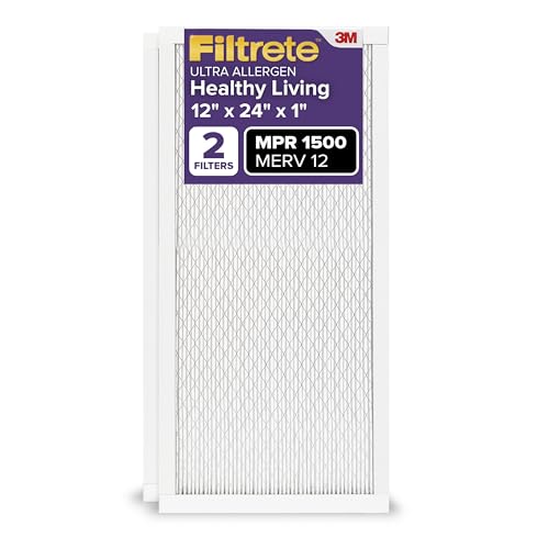 Filtrete 12x24x1 Air Filter, MERV 12, MPR 1500, Allergens, Bacteria & Viruses, 3-Month AC and Furnace Filters, Cleaner Air, Reliable Airflow, 2 HVAC Filters (Actual Size 11.68 x 23.68 x 0.78 in) - size: 12x24x1