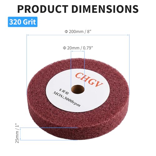 200mm x 25mm Non-Woven Nylon Polishing Burnishing Wheel, 320 Grit Wire Drawing Abrasive Flap Wheels 8" x 1" Polishing Flap Wheel for Stainless Steel Aluminum Copper Wood Metal(Red) - style: Red 8" x 1"