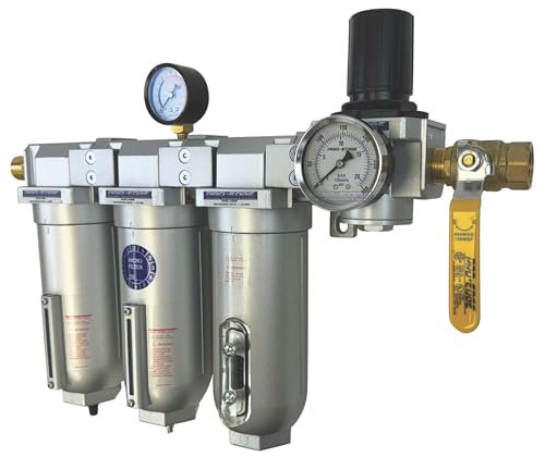 1/2" NPT Industrial (4-Stage) Moisture Removing Particulate Filter and Oil Removing Coalescing Filter and Desiccant Air Dryer and Air Pressure Regulator - size: 1/2" NPT, style: 4-STAGE FFDR