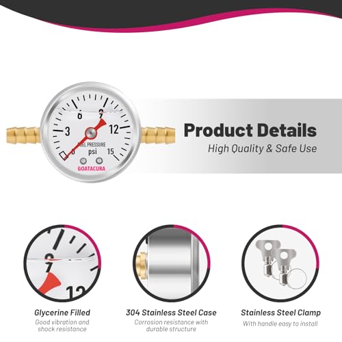0-15psi Glycerin Filled Fuel Pressure Gauge Kit, - size: 0-15psi, style: Back Mount(T-Fitting Adapter)