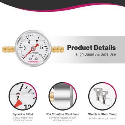 0-15psi Glycerin Filled Fuel Pressure Gauge Kit, - size: 0-15psi, style: Back Mount(T-Fitting Adapter)