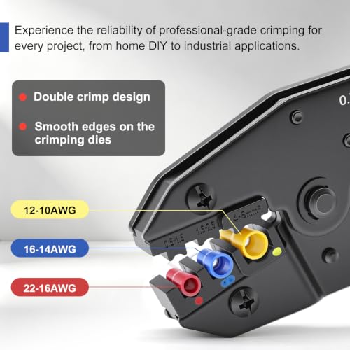 smseace Wire Crimping Tool for Insulated Electrical Connectors 22-10AWG Professional Ratcheting Terminal Crimper - color: Red&blue