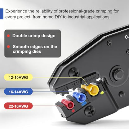 smseace Wire Crimping Tool for Insulated Electrical Connectors 22-10AWG Professional Ratcheting Terminal Crimper - color: Red&blue