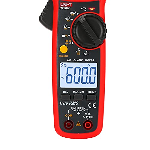 UNI-T UT202F Digital Clamp Meter AC Current TRMS Volt Ohm Amp Meter HVAC Clamp On Multimeter Auto Ranging 6000Counts AC Current Frequency NCV AC DC Voltage Frequency Resistance Continuity Diode Tester - size: UT202F