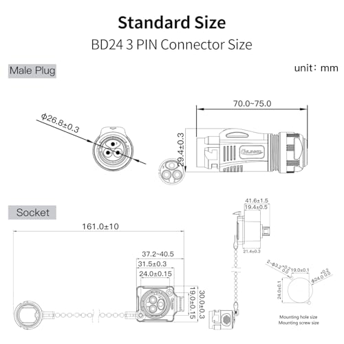 CNLINKO BD-24 3 Pin IP68 Waterproof Connector Circular Aviation Plug Metal - size: 3-Pin, style: BD24
