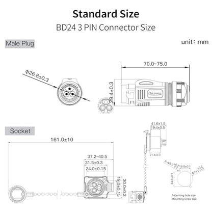 CNLINKO BD-24 3 Pin IP68 Waterproof Connector Circular Aviation Plug Metal - size: 3-Pin, style: BD24