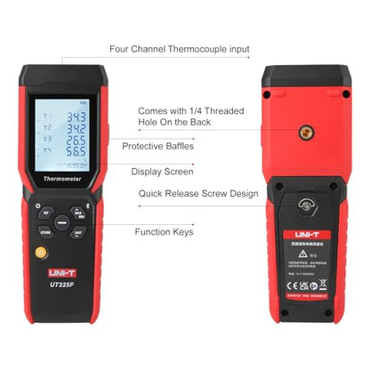 UNI-T UT325F 4-Channel Thermometer,K-Type,Bluetooth,USB-C Data Logger