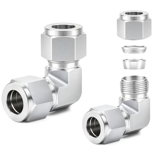 ChillWaves 304 Stainless Steel Compression Tube Fitting, 1/4" OD x 1/4" OD 90 Degree Elbow Compression Union Connector(2-PACK) - size: 1/4" OD x 1/4" OD