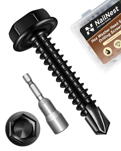 100PCS #8 x 1 Self Drilling Screws, Black Self Tapping Screws for Metal, 410 Stainless Steel Hex Washer Head Sheet Metal Screw, Quick Tapping with 7mm Hex Socket - color: Black, size: #8 x 1"