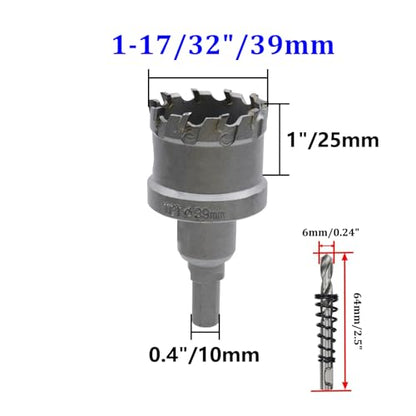 1-17/32"/39mm Carbide Hole Saw Carbide Hole Cuter for Cutting Staless Steel Iron and Metal Sheet - size: 1-17/32"/39mm