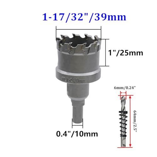 1-17/32"/39mm Carbide Hole Saw Carbide Hole Cuter for Cutting Staless Steel Iron and Metal Sheet - size: 1-17/32"/39mm