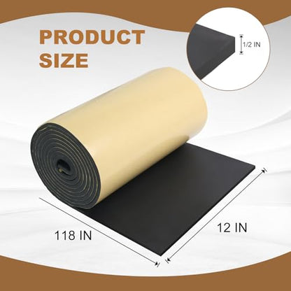 Eunice Sponge Neoprene Foam Sheet with Adhesive, 12 in x 118 in x 1/2 in - size: 12 in x 118 in x 1/2 in