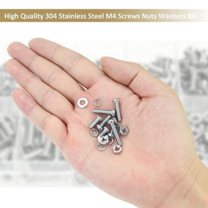 372 Pieces M4 x 6/8 /12/16 /20/25 /30mm Phillips Pan Head Machine Screws Nuts Washers Assortment Kit, 304 Stainless Steel, Fully Machine Thread - size: M4, style: Phillips Pan Head