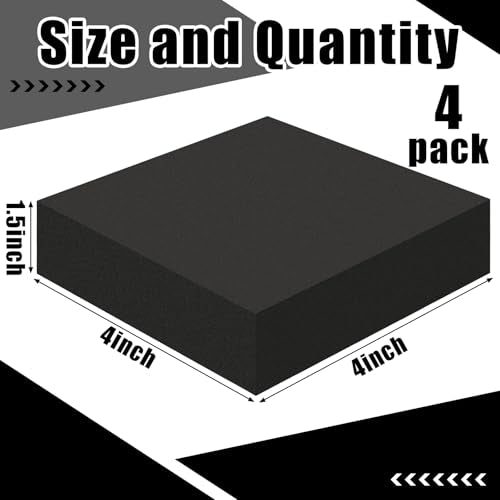 4 Pcs 1-1/2" Thick Foam Padding Sheet with Adhesive Backing Block - color: Black, size: 1.5 Inch Thick, 4 x 4 Inches