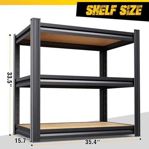 3-Pack 3-Tier Heavy Duty Garage Shelving Set for Home Storage & Organization, Adjustable Metal Utility Rack for Garage, Pantry, Kitchen, Closet & Household Essentials, 33.5"H x 35.4"W x 15.7"D - size: 35"Wx16"Dx33.5"H