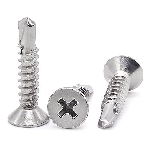Glvaner 50pcs #12 x 1 Phillips Flat Head Self Drilling Screws, Stainless Steel 410, Flat Head Self Quick Self Tapping Screws for Sheet Metal Wood Plastic, Without Pre-drilled Holes - size: #12 x 1