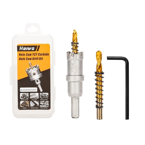 Hole Saw 13/16" (21mm) Heavy Duty Carbide with 2 Pilot Drill Bits - Metal Hole Cutter Cuts Stainless Steel, Iron, Copper, Brass, Plastic - size: 21mm|13/16"